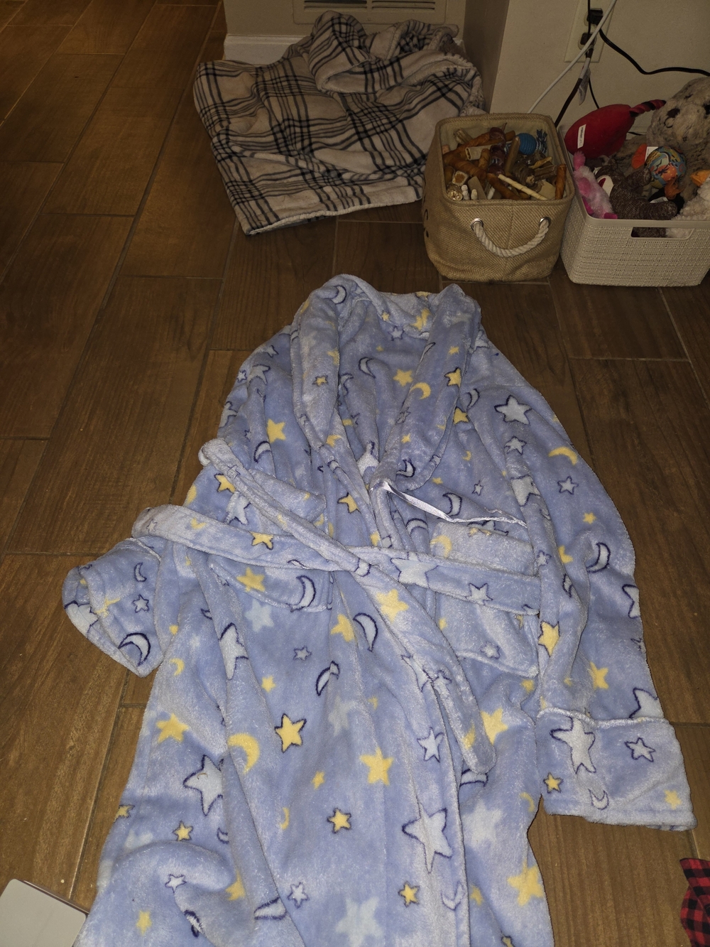 Womens Plush Bathrobe - Blue Star & Moon Print